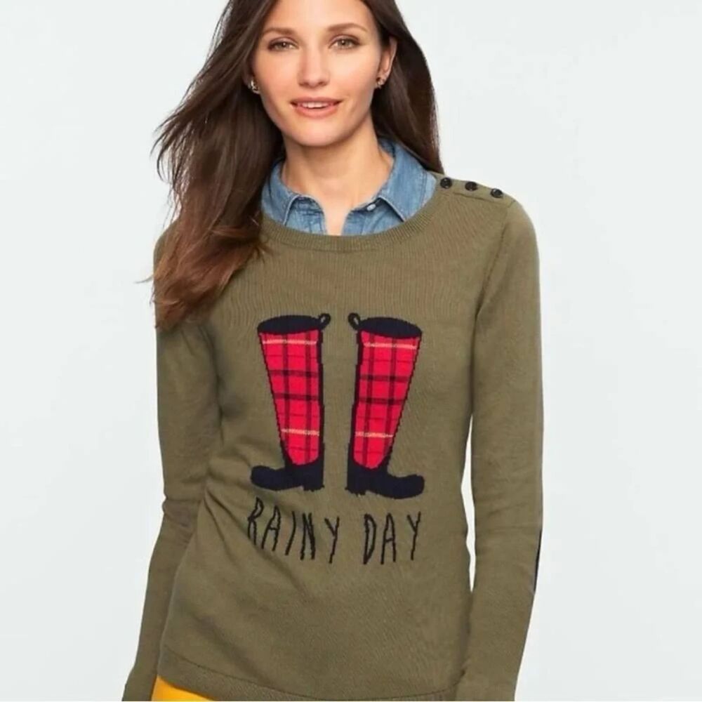 Talbots Rainy Day Boots Novelty Sweater - L